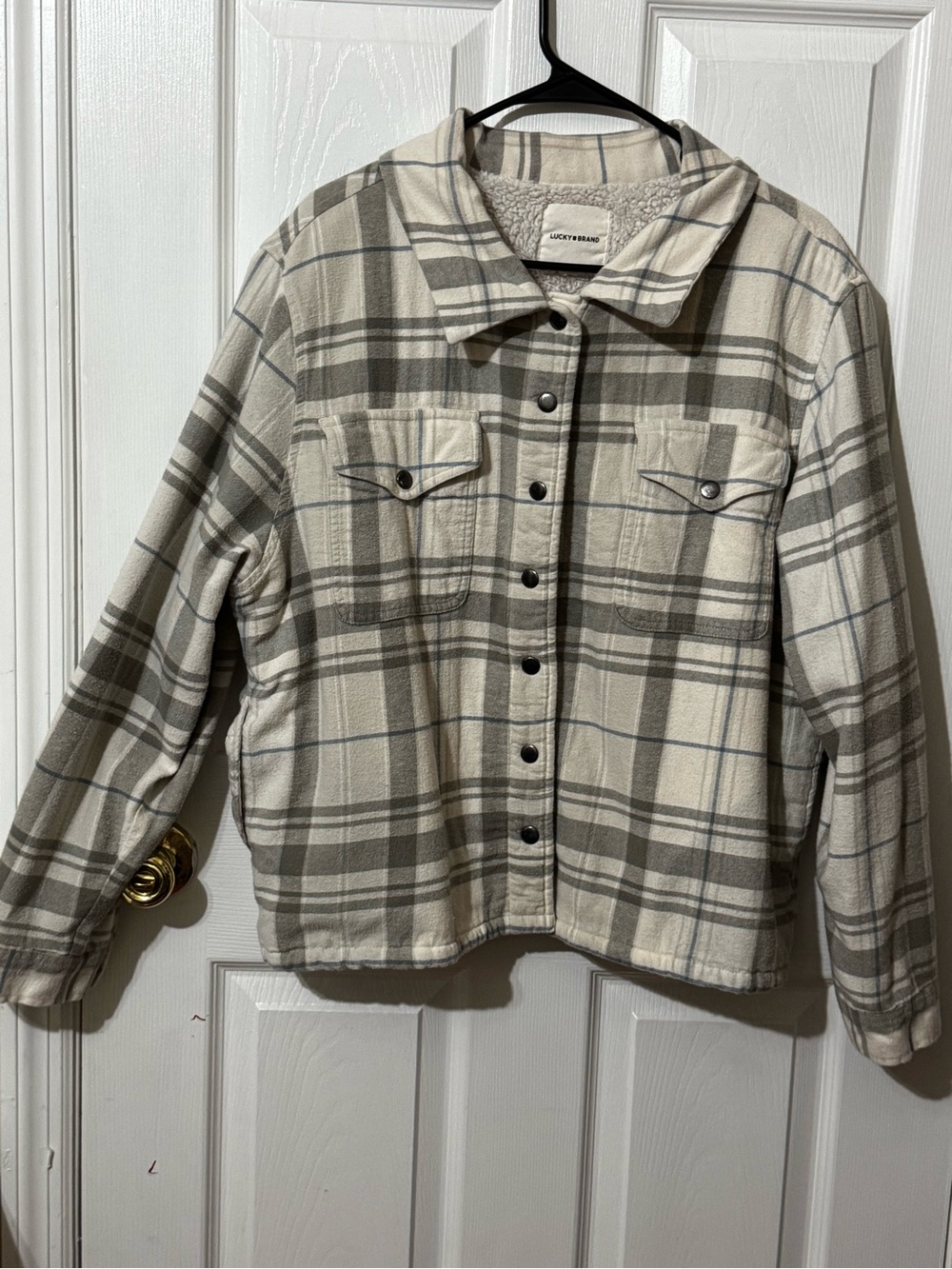 Lucky Brand Cream & Gray Plaid Sherpa-Lined Jacket